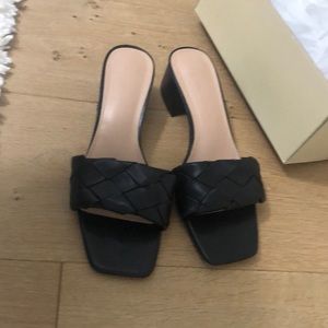 Braided black mule heels and worn once